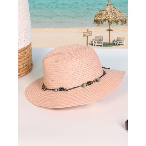 Wide Brim Summer Hat W/ Decorative Beads and Bow